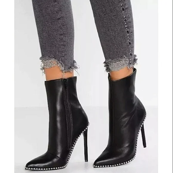 New w/Box Steve Madden Worthy Genuine Leather Studded Zip Stiletto Dress Booties - Picture 8 of 8